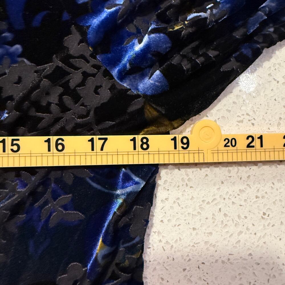 Susan Graver Blue Floral Burnout Velvet Cardigan Medium Sheer Office Fall Winter - Picture 8 of 9